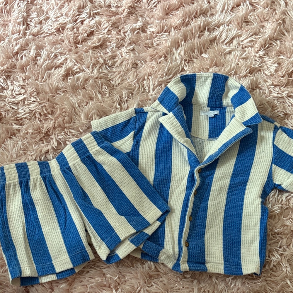 Blue and Cream Striped Kids Set